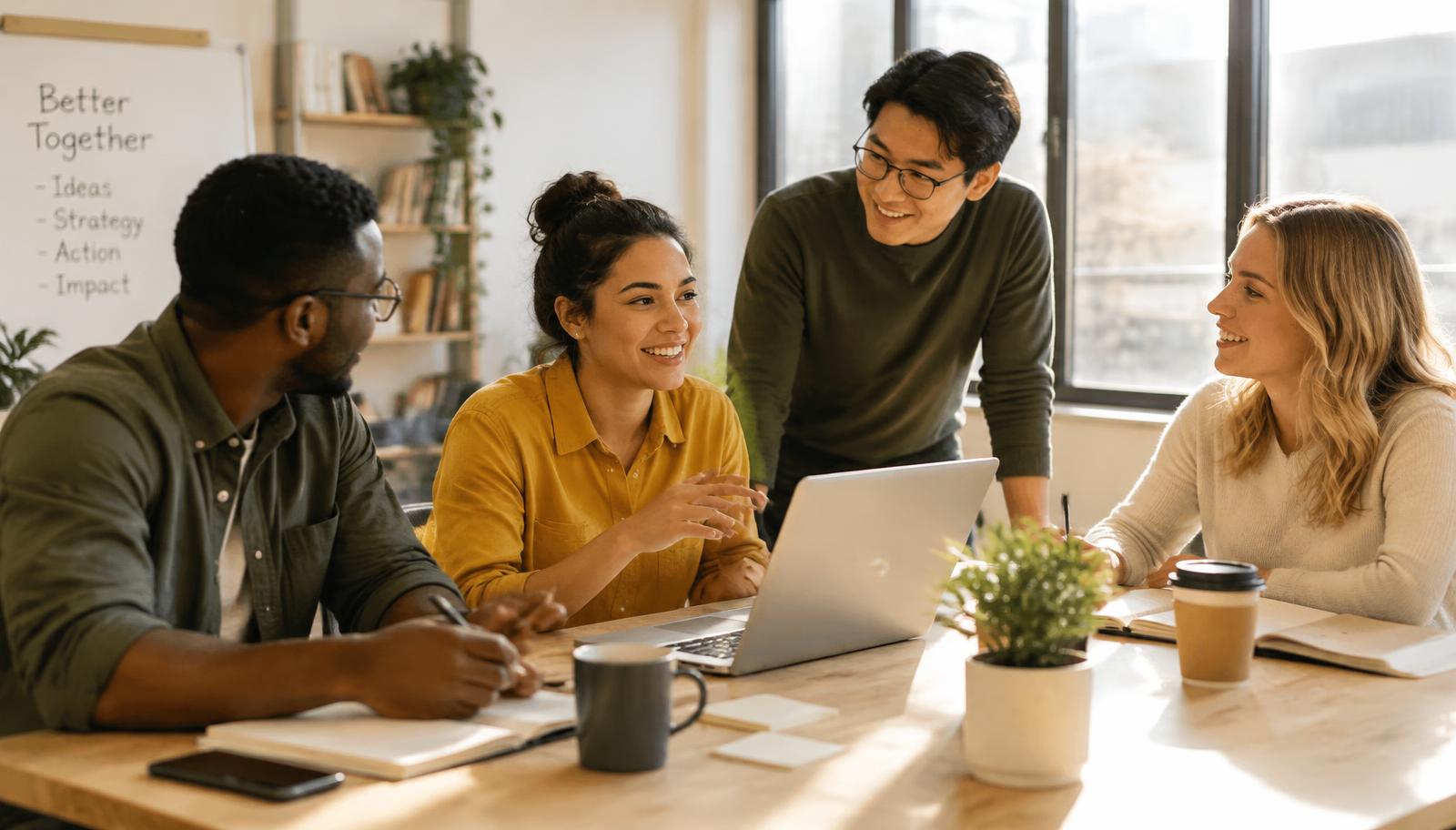 A small team working together in a modern office